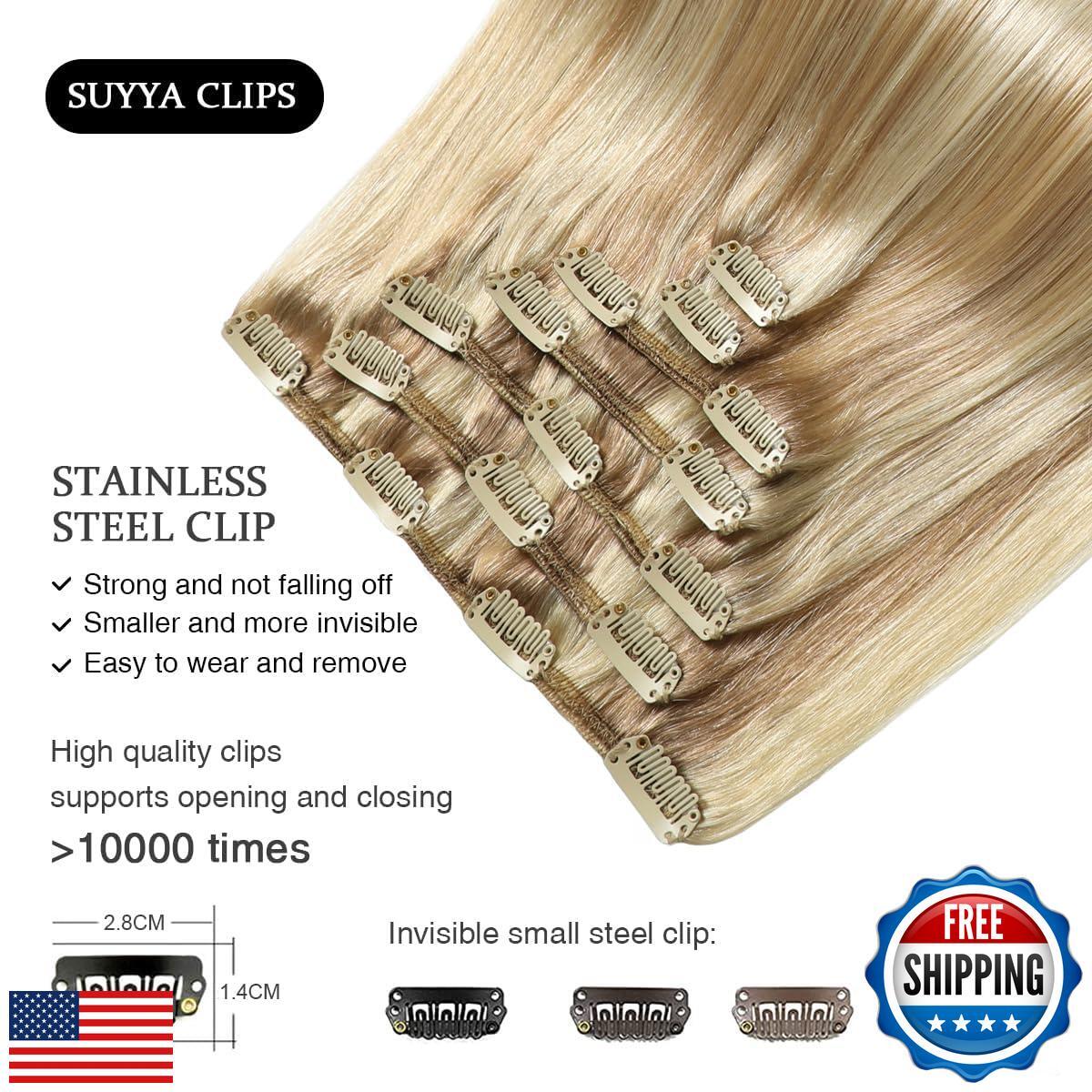 SUYYA Clip in Hair Extensions Real Human Hair 7 Pcs Human Hair Clip in Extens