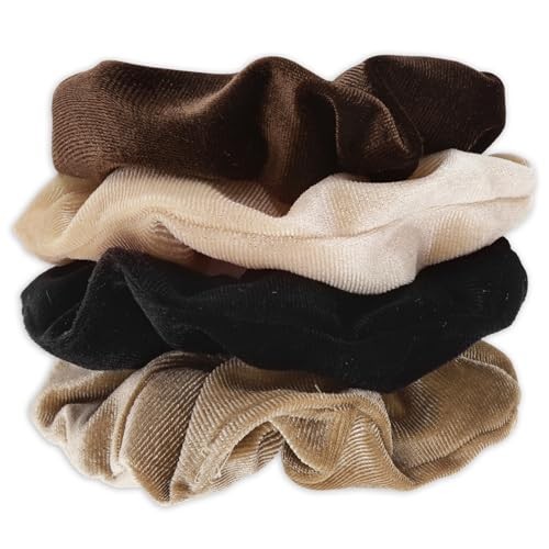 Large Scrunchies for Women 4Pcs Velvet Black; Beige; Dark Brown; Light Brown