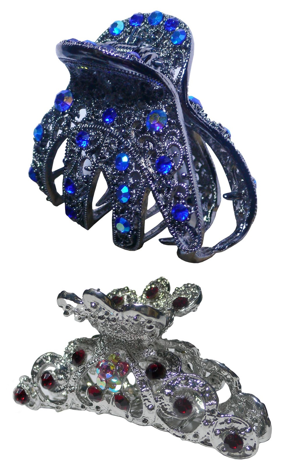 JCGY Set of 2 Crystal Jaw Clips Metal 1 Count (Pack 2), goldSapphire Siam