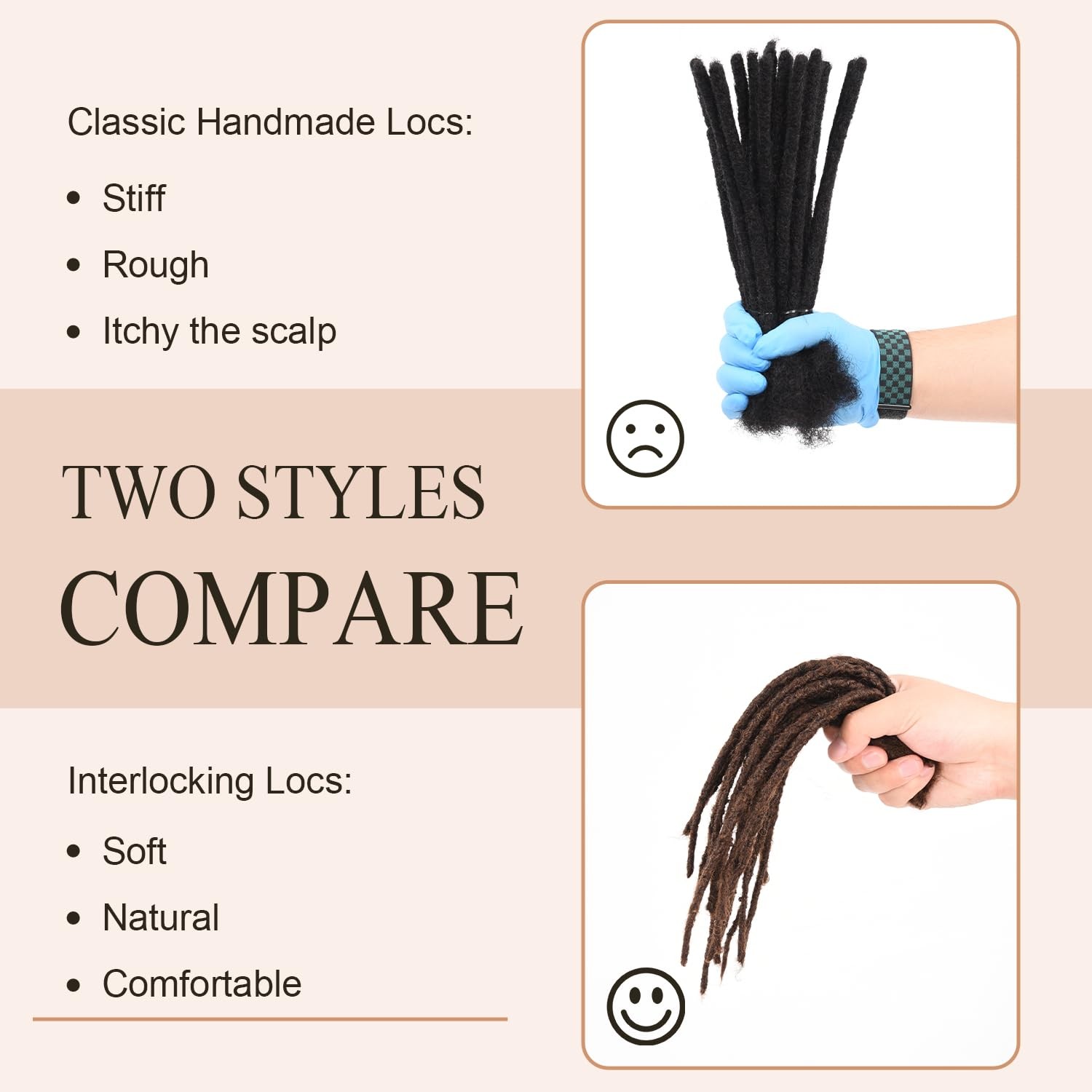 DAIXI Handmade Interlocking 100% Real Human Hair Permanent Loc Extensions 8″ 0.8