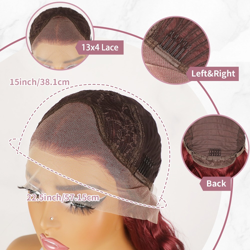 Glueless Lace Front Wigs Wine Red Long Water Wave Hair Natural Hairline Glueless