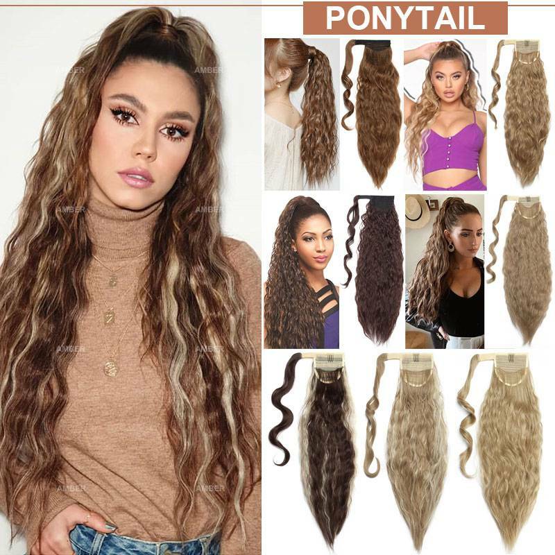 1PCS Wrap Around Ponytail Clip In Extension Synthetic Straight Curly For Woman
