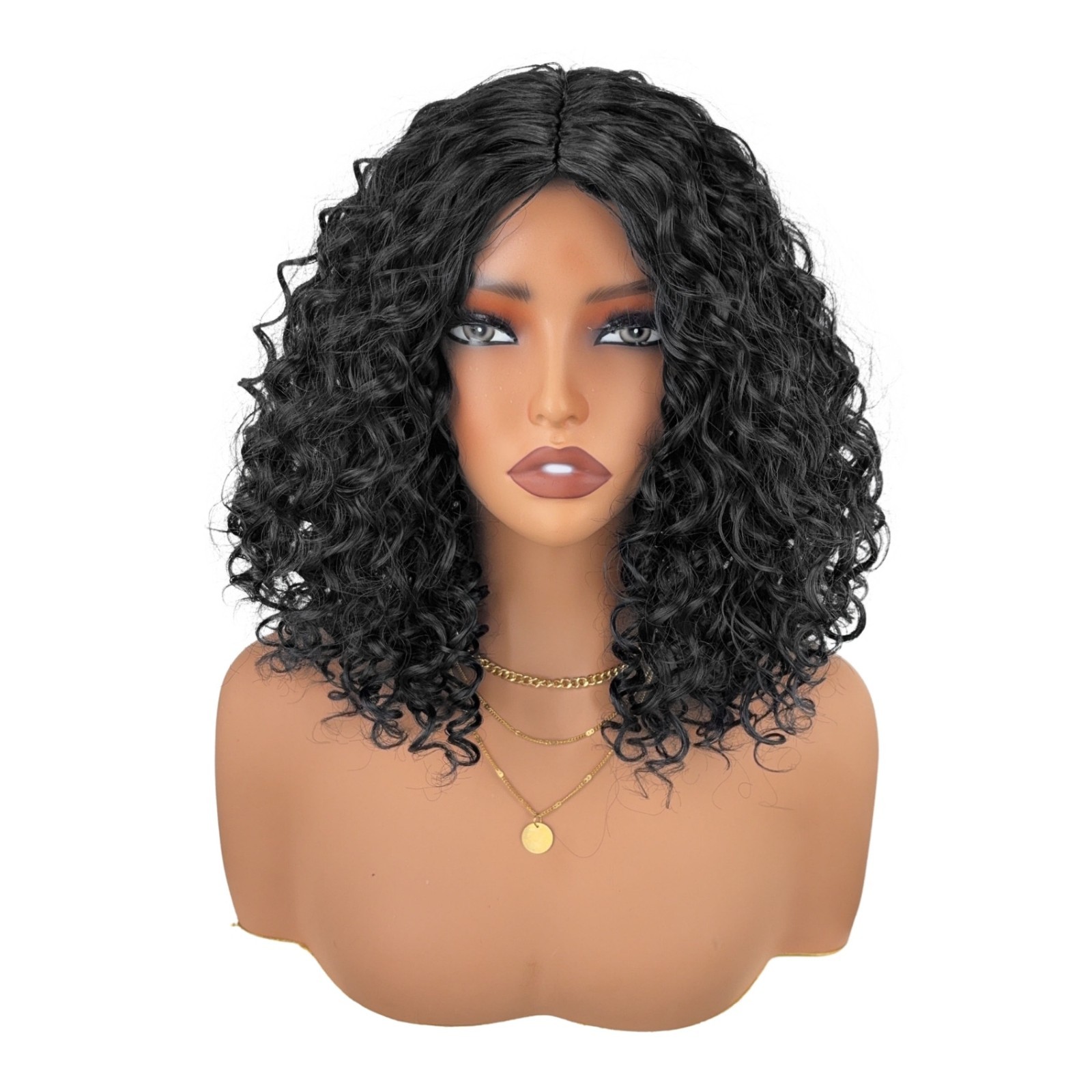 Women’s 10″ Black Curly Synthetic Wig African American Style Middle Part