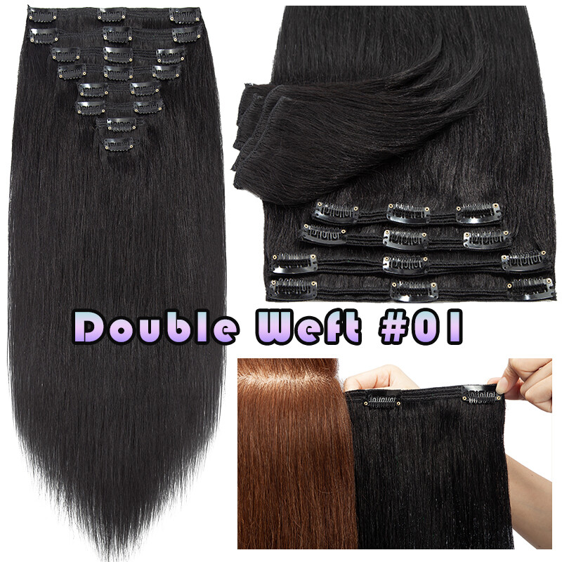Thick Russian Remy Clip In Human Hair Extensions Double Wefted Full Head Blonde