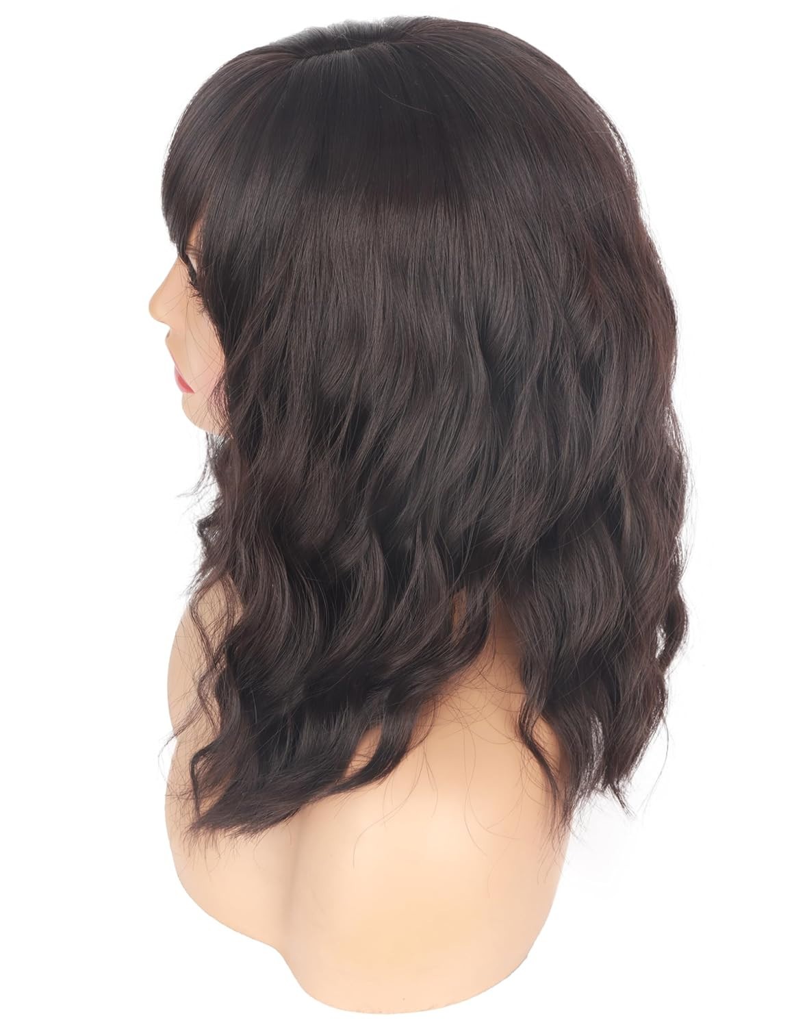 16 inch Dark Brown 6# Wavy Costume Wig bangs woman synthetic stage actress act