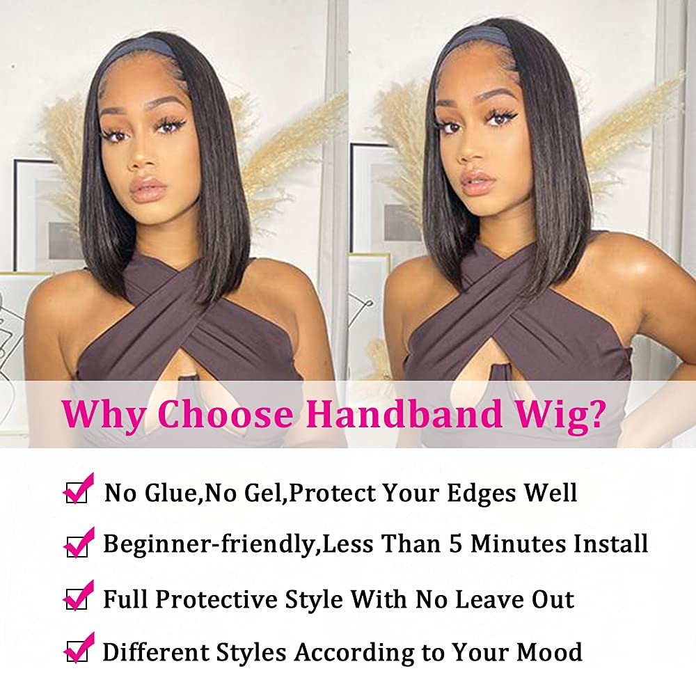 Bob Headband Wigs Human Hair Straight Headband Wigs For Black Women Short Bob