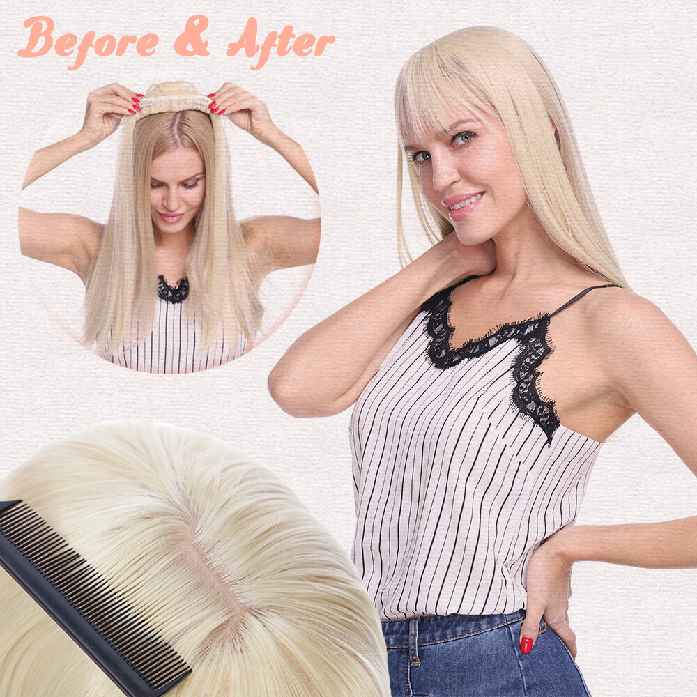Real as Human Hair Topper Toupee Piece Clip in Top Wig Silk Base Hairpiece USA