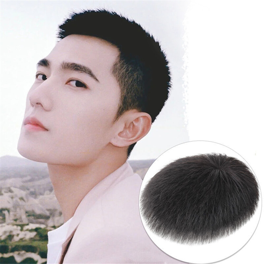 Men’s Short Toppers Hairpiece Real Human Hair Clip in Crown Tape Hair Pieces Wig