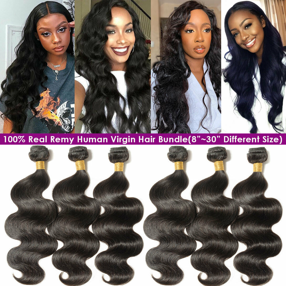 100% Human Hair Bundles Remy Virgin Hair Extensions Straight / Body / Water Wave