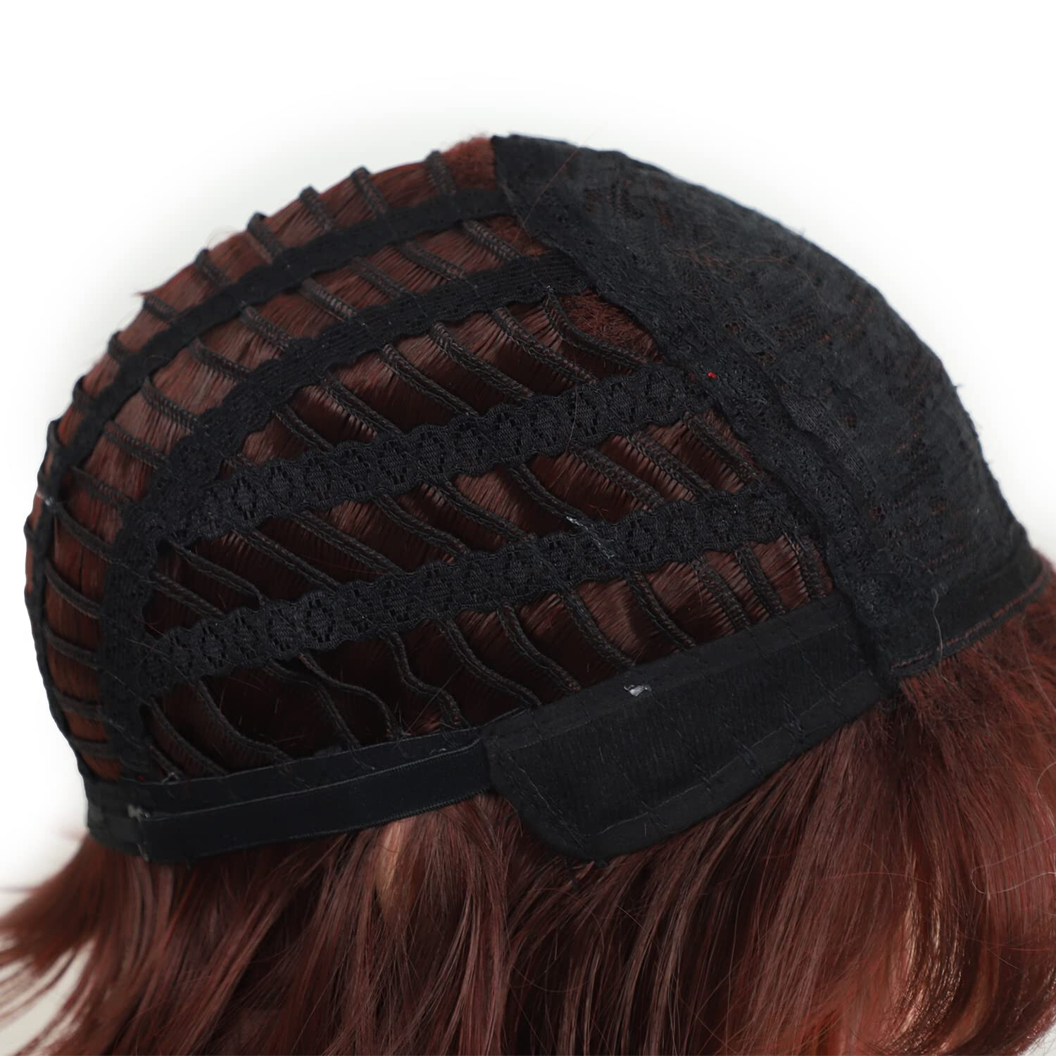 RENERSHOW Short Burgundy Highlight Bob Wig bangs red pixie women synthetic daily
