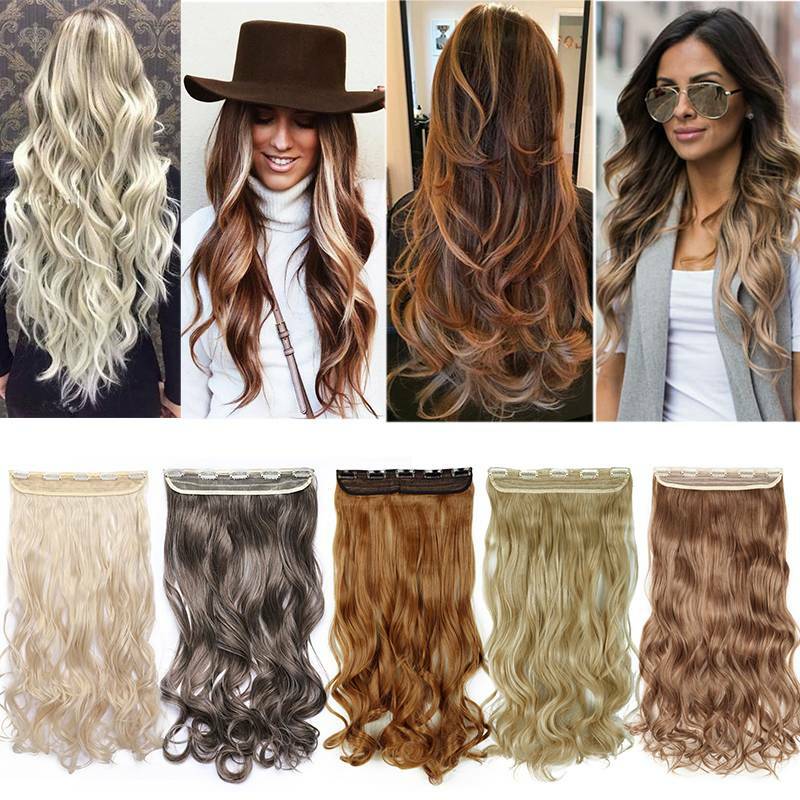 Real Thick Long Wavy Clip in Hair Extensions Full Head Blonde Straight For Human