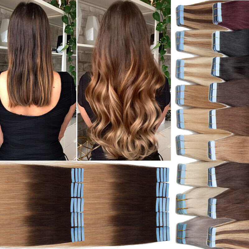 Tape in Human Hair Extensions Skin Wefts Premium Remy Hair Highlight BlondeWomen