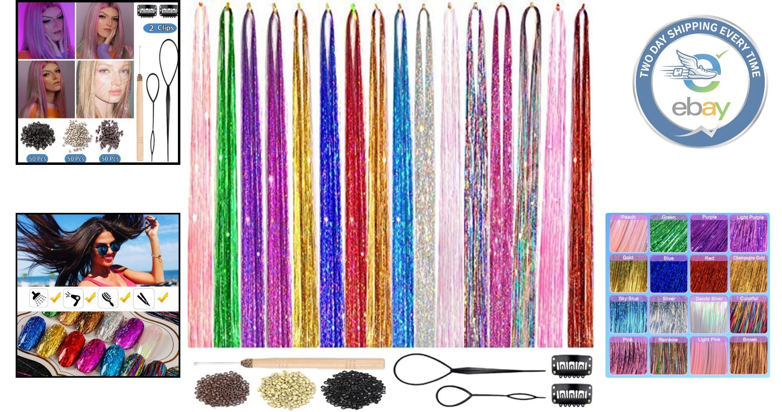 16 Color Fairy Hair Extensions Kit – 48 Inch Heat Resistant Sparkling Strands