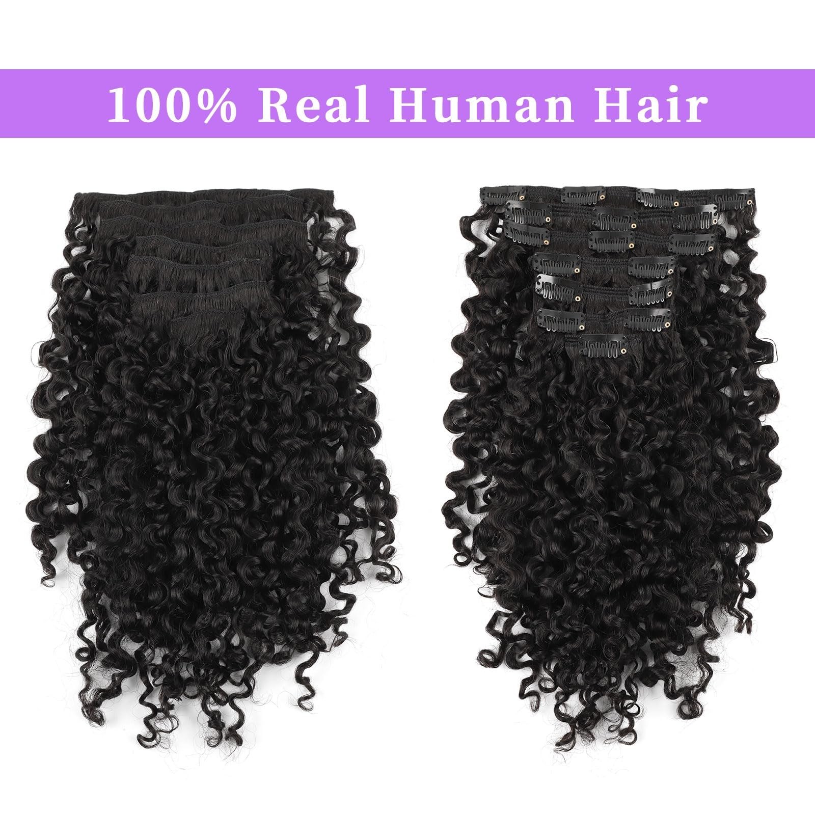 Curly Clip-In Hair Extensions – 22″ Natural Black, Thick & Soft, 120g, 7Pcs