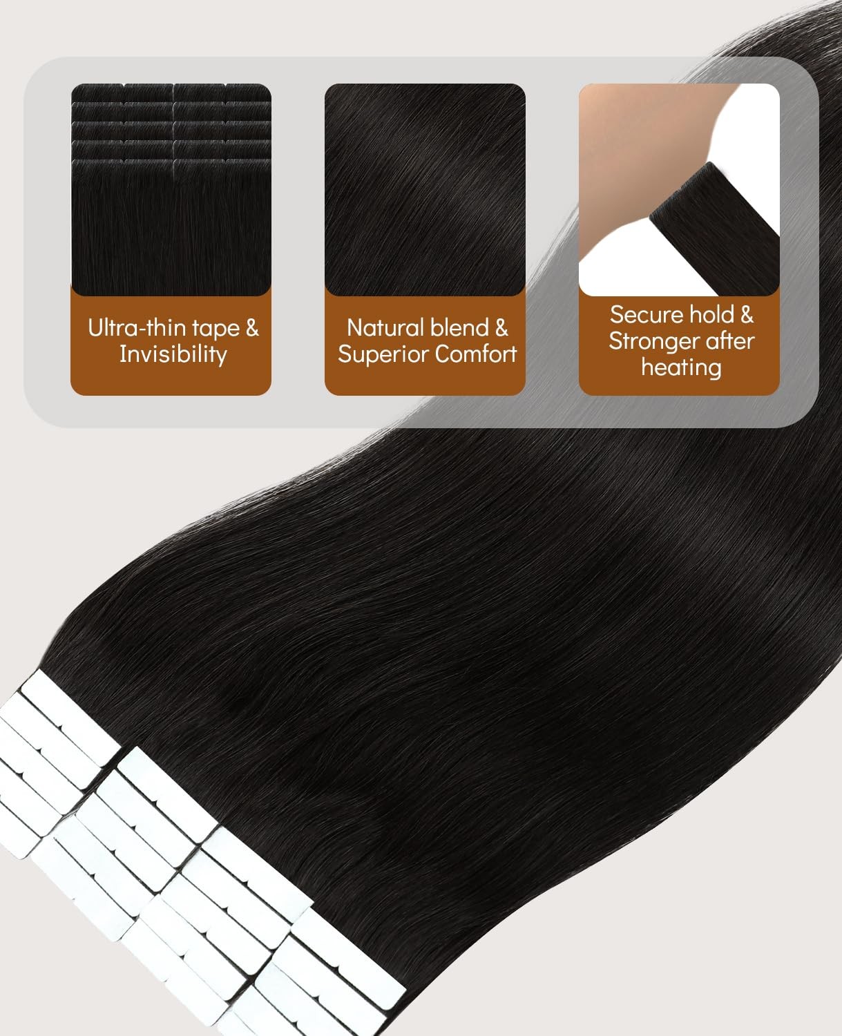 Vinbao Invisible Hair Extensions Tape In Invisi Edge Off Black 45G 20Pcs 16In