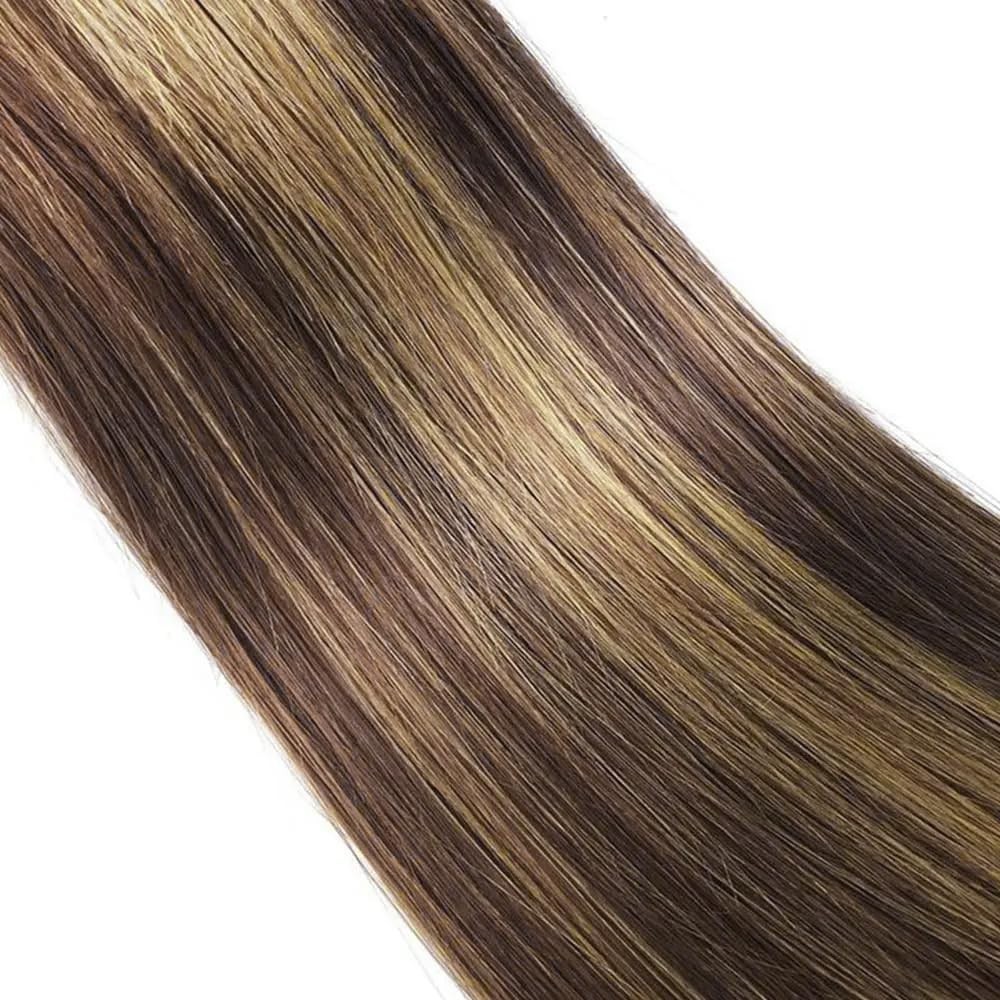 Dokksiiia Ombre Straight Bundles Human Hair P4/27 Dark Brown And Honey Blonde