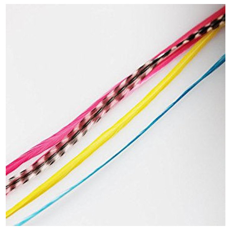 7-10 inch Yellow, Pink, Blue, Grizzly 100% Real Hair 5 Feather Extensions bonded