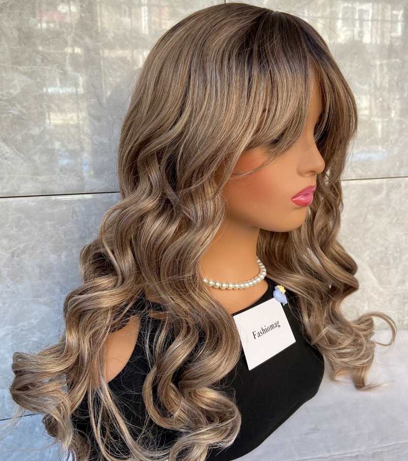 Sugar And Spice Light Ash brown Rooted Mix Synthetic Hair Wigs Women Soft