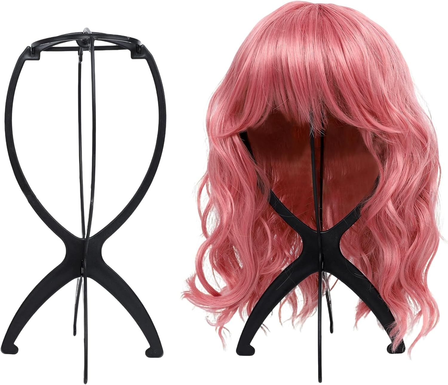 2 Pack Wig Stand, Head Stand Portable Holder for Multiple Wigs, black