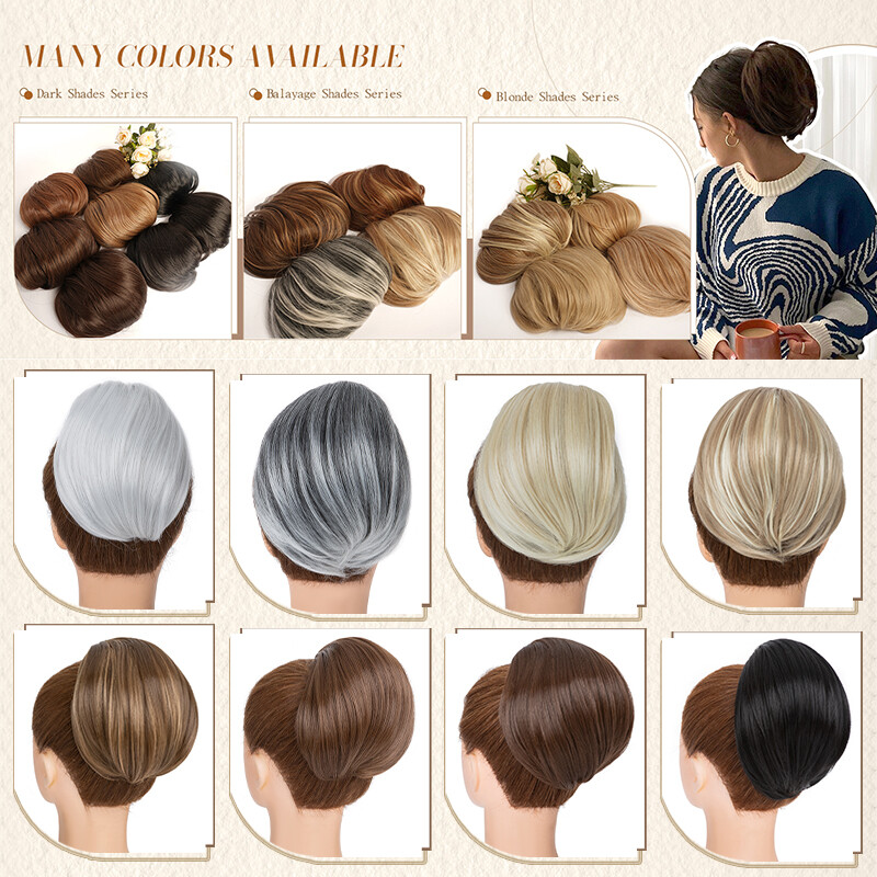 LARGE THICK Straight Scrunchie Comb Clip Bun Updo Lady Hair Piece Extensions US