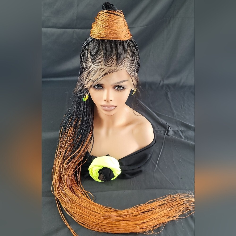 Braided Wig Micro Braids Black #350 Ombre Lace Front Glueless 54″ Extra Long NWT