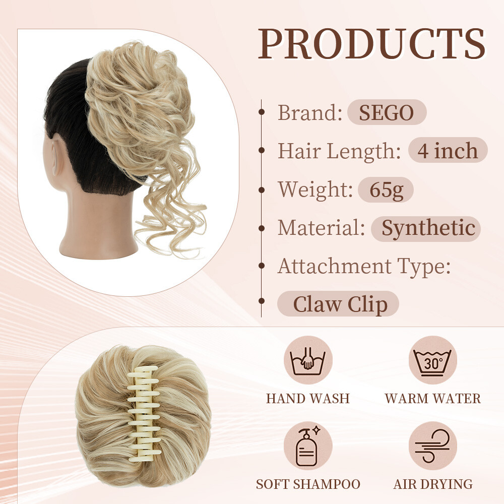 US Messy Curly Hair Buns Claw Clip Scrunchie Updo Hair Extension Clip in Chignon