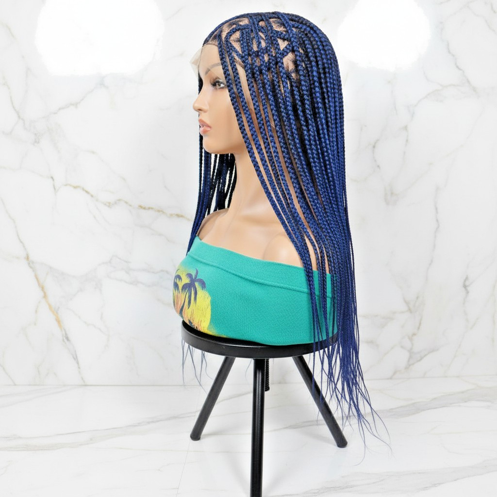 Braided Wig Full Lace Baby Hair. Blue & Black Braids. 32 inches