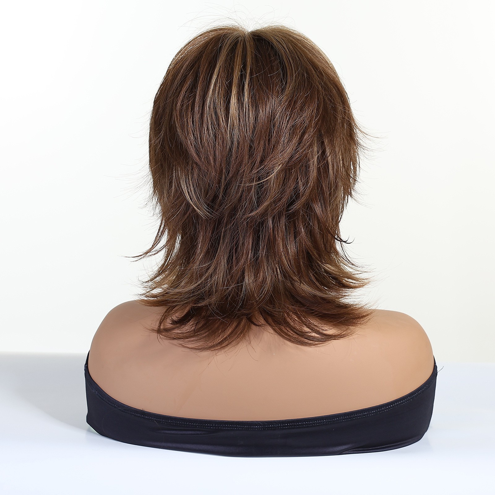 Brown Highlights Blonde Wig with Bangs Layered Mullet Wig for Women Girls Party