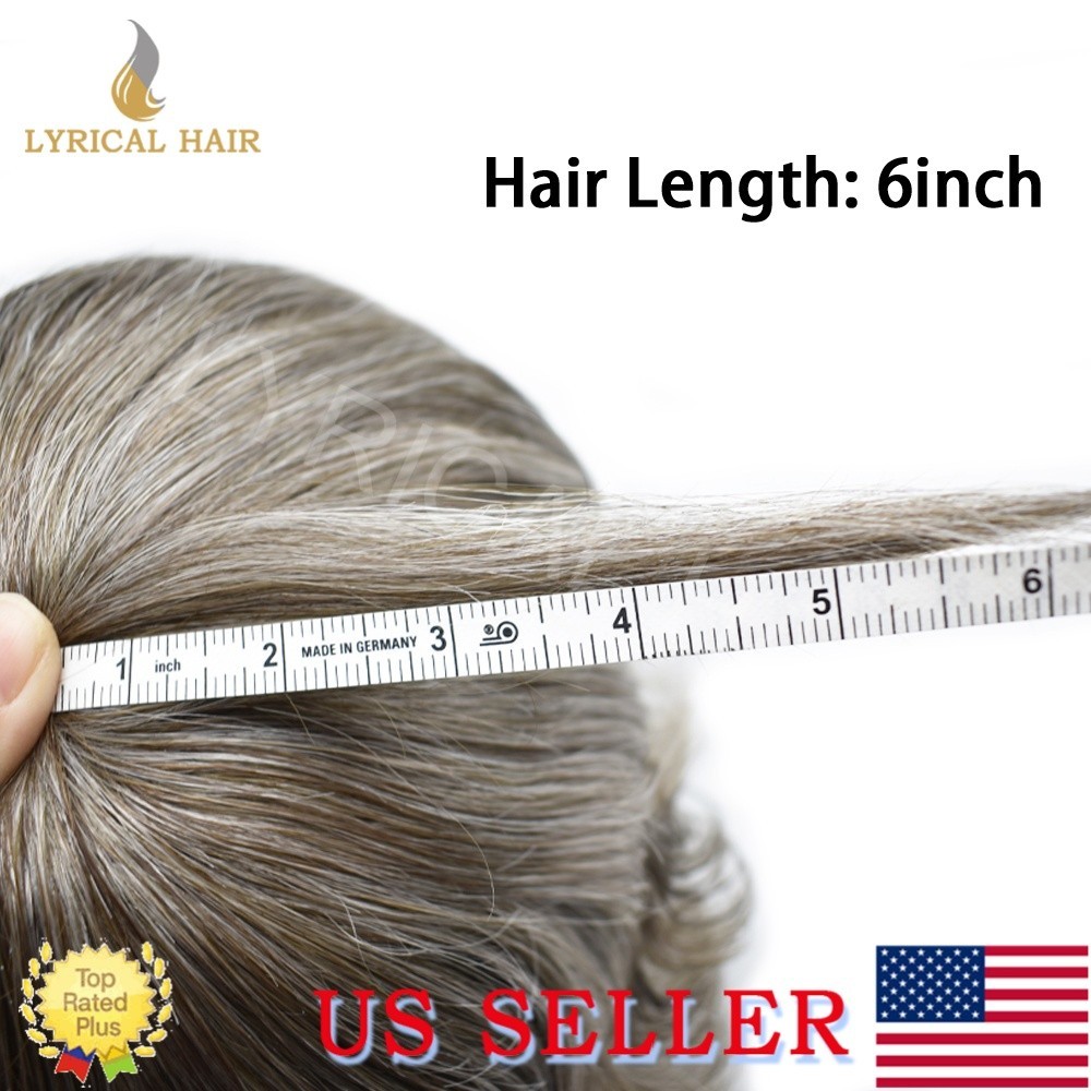 Mens Toupee French Lace Front Human Hair Replacement System Black Brown Grey Wig