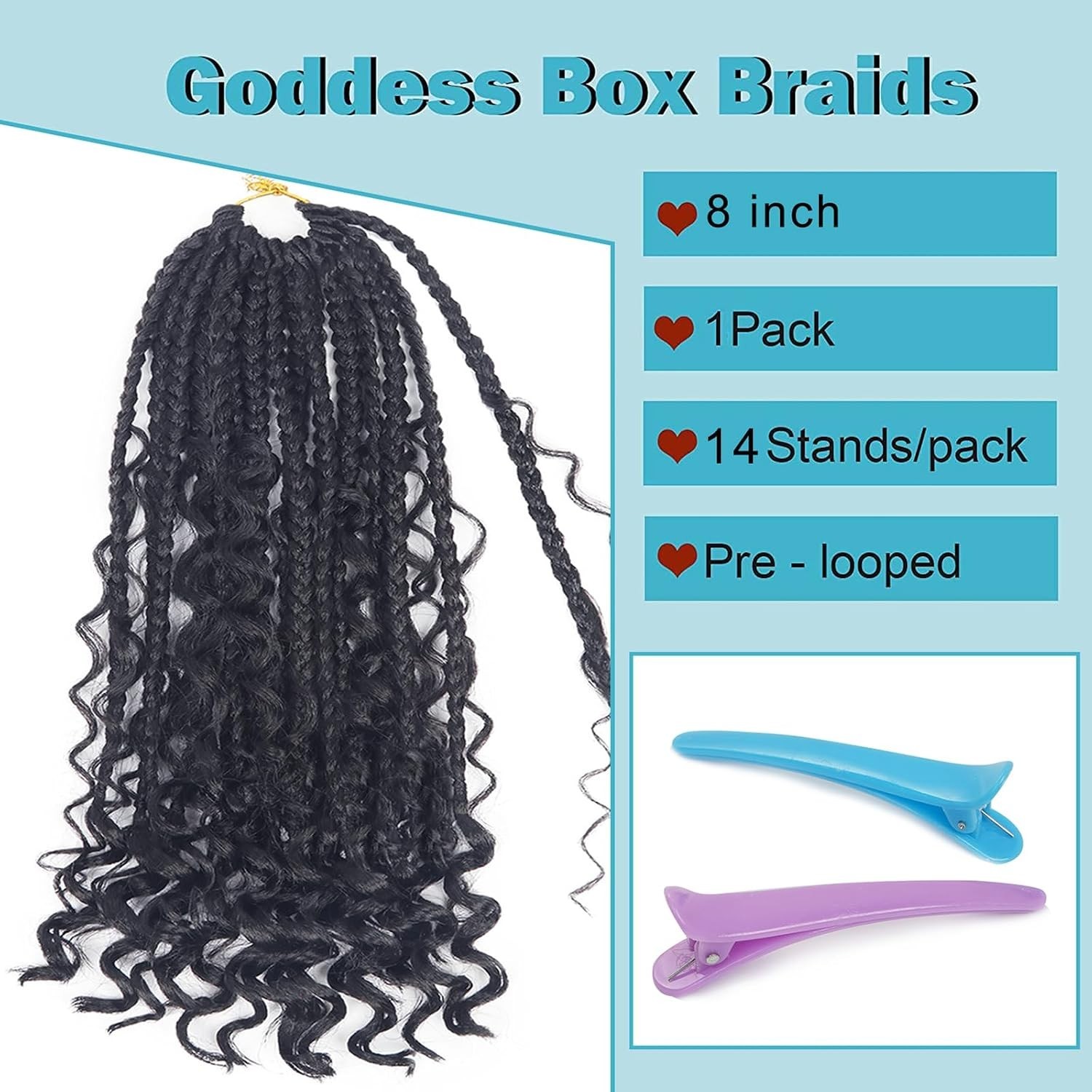 8 Inch Handmade Goddess Box Braids Crochet Hair with Curly Ends – 1 Pack