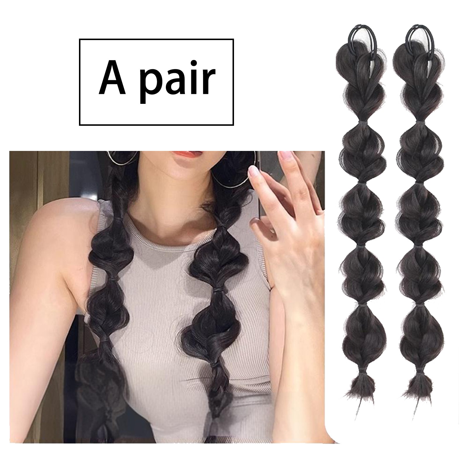 1Pair Women Girls Wig Braids Cute Synthetic Hair Band Wig Hip-hop Styling