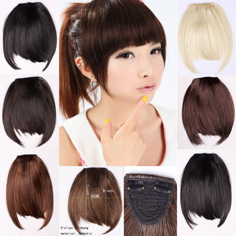 Clip in Bangs Fake Hair Extension False Hair Piece Clip on Front Neat Bang lk