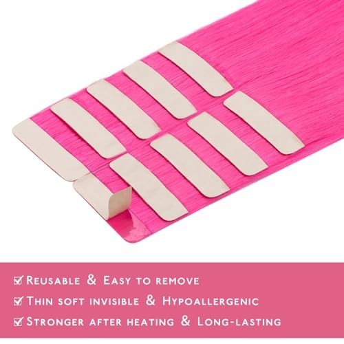 Hot Pink Tape In Hair Extensions 18″ Remy Human Hair 10pcs 25g Invisible Soft Re