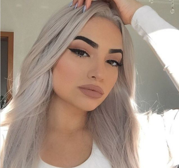 Long Straight Slight Wave Grey Human Hair Lace Front Wig Heat Resistant Glueless
