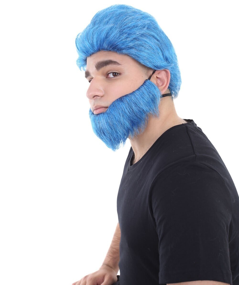 HPO Adult Men’s Beast Wig & Beard | Blue Color Cosplay Halloween Wig, HM-057