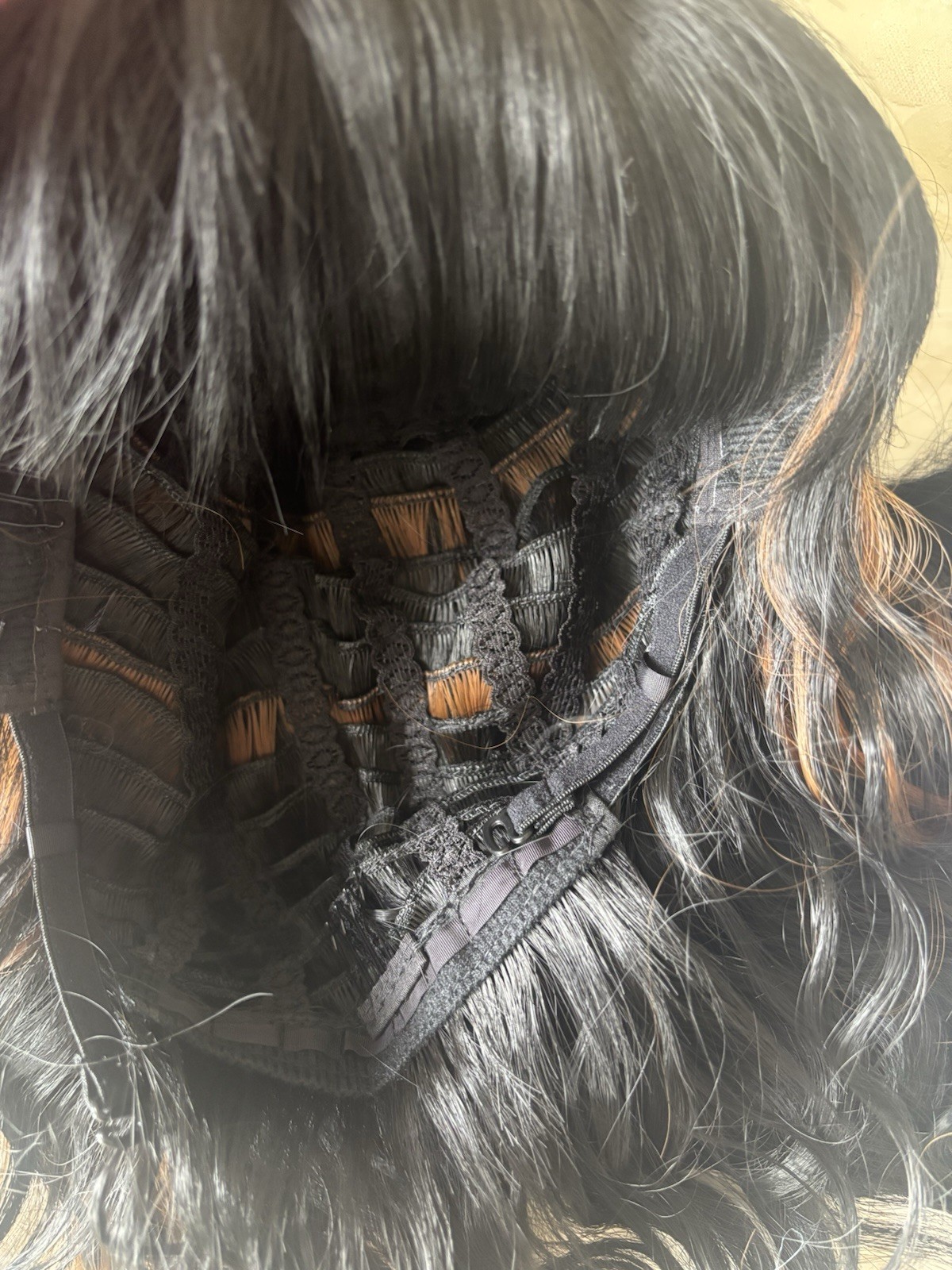 NWOT Human Hair Wavy Wig Black W/Brown Highlights SOFT Lace Front 15”