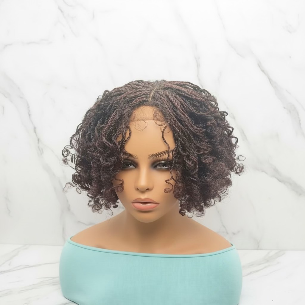Micro Twist Curly Million Braids Wig. Handmade Braided Wig, Full Lace with Baby
