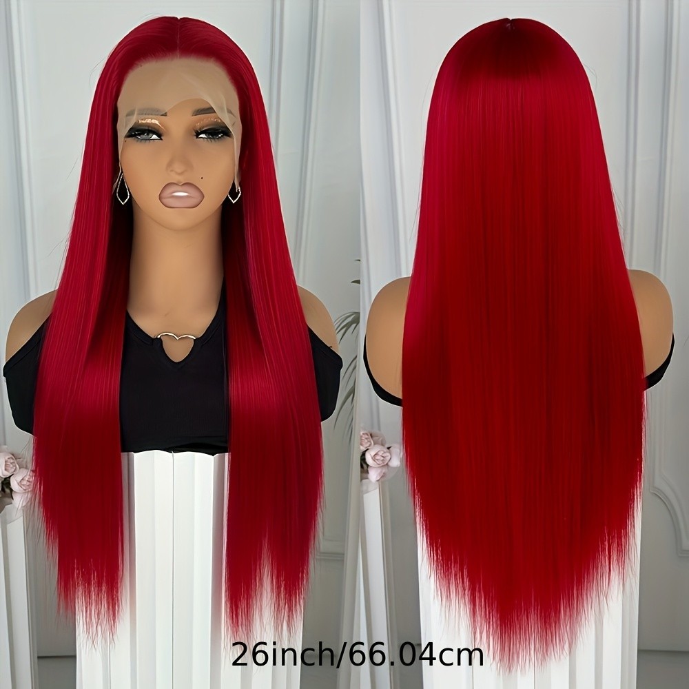 Red Heat Resistant Glueless Frontal Lace Replacement Wigs Pre Plucked Natural