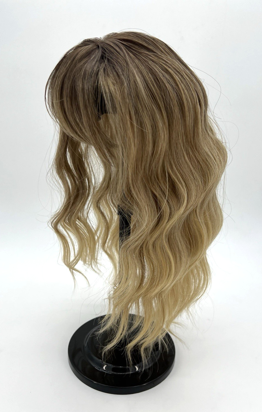 Ombre Blonde with Bangs Short Wavy 14in Women Premium Hair Topper