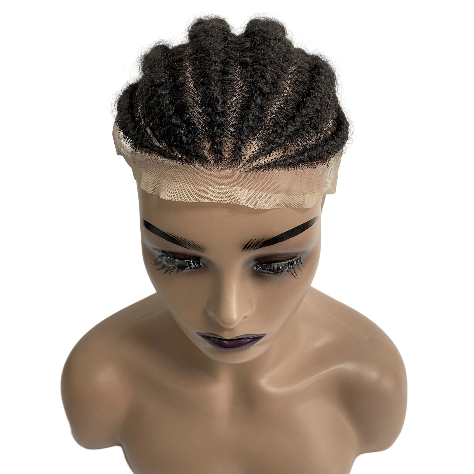 Full Lace Afro Curl Mens Toupee African American Human Black Braids