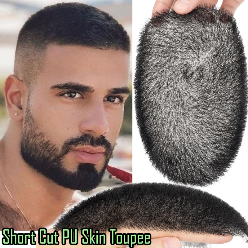 Men Human Hair Toupee Hairpiece System Ultra Thin PU Skin Base Wig Short Cut 5×7
