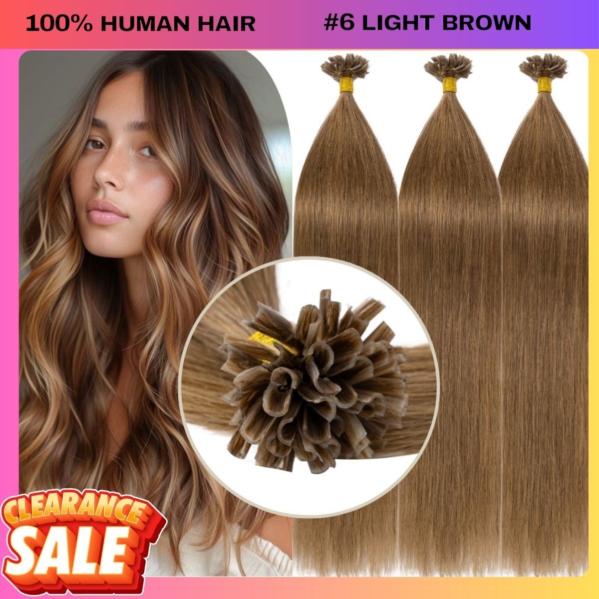 Nail U Tip Glue 100% Remy Human Hair Extensions Pre Bonded Keratin Fusion THICK
