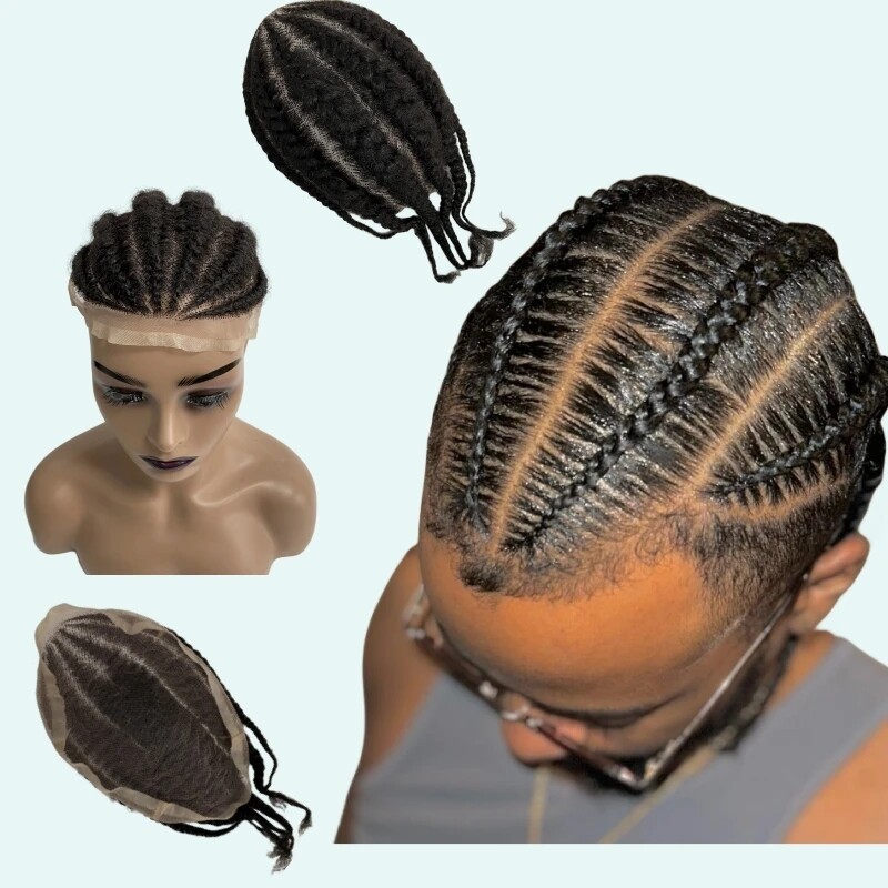 Full Lace Afro Curl Mens Toupee African American Human Black Braids