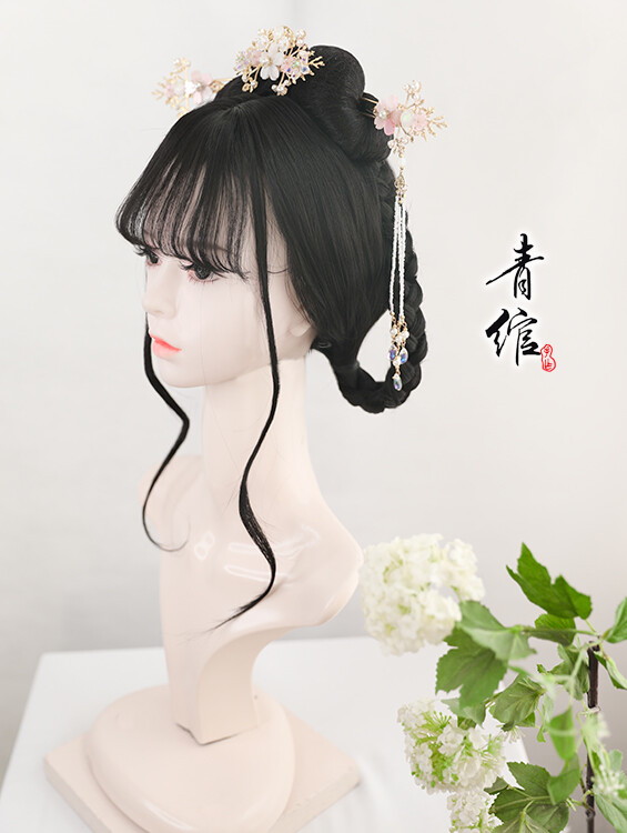 Chinese Style Hanfu Costume Cosplay Ancient Hair Whole Wig with Braid Bangs