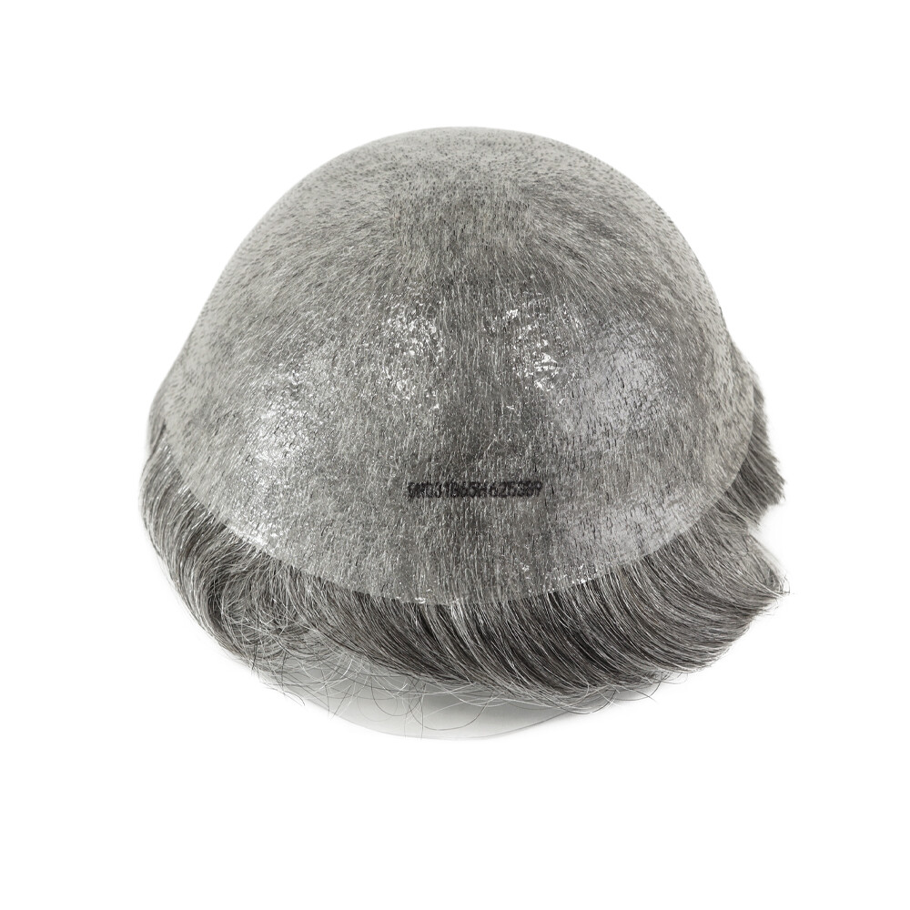 Toupee For Men Human Super Thin Skin V Looped Men Hairpiece Wig Black Grey #1B65