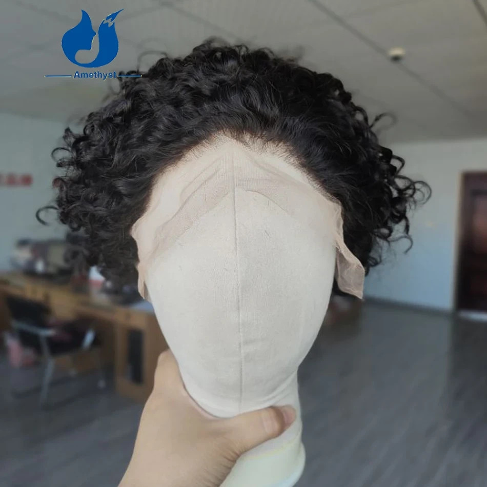 Brazilian Men’s Wig Pre Styled Kinky Curly Human Hair Short Bob Pixie Cut 13×6
