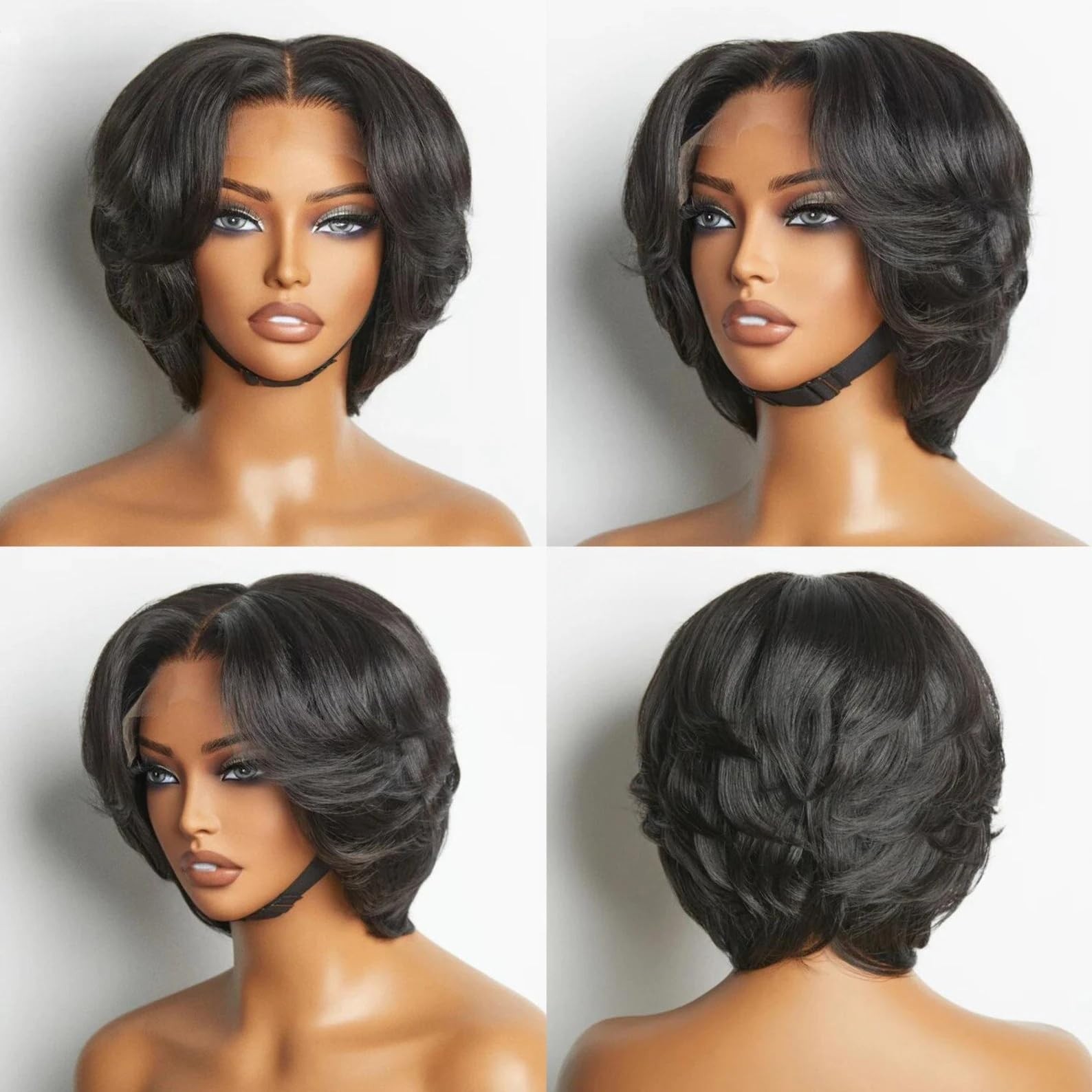 SisBroSis 4×4 Pixie Cut Lace Frontal Human Hair Wigs for Women 4×4 Middle Part L