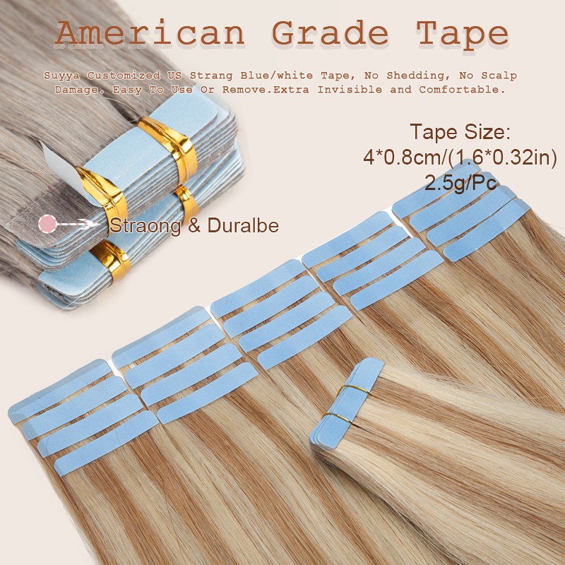 Thick 100G Tape In Remy Human Hair Extensions Full Head Skin Weft Balayage Ombre