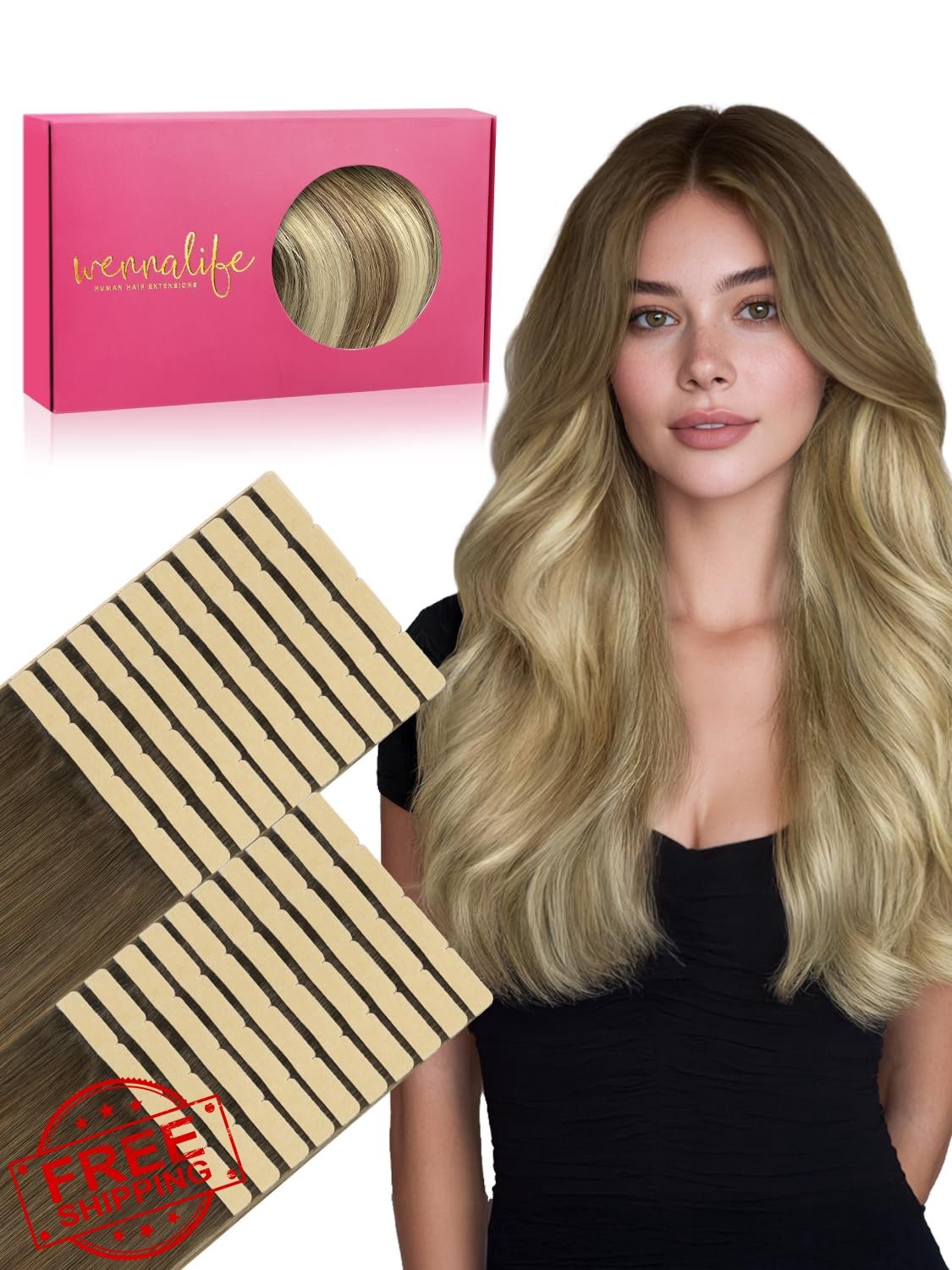 Wennalife 8cm Tape Ombre 16 Inch Walnut Brown Ash Blonde