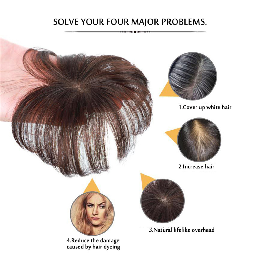 Silk Base Clip In Human Hair Toppers -Loss Thin Hair Top Replacement Straight
